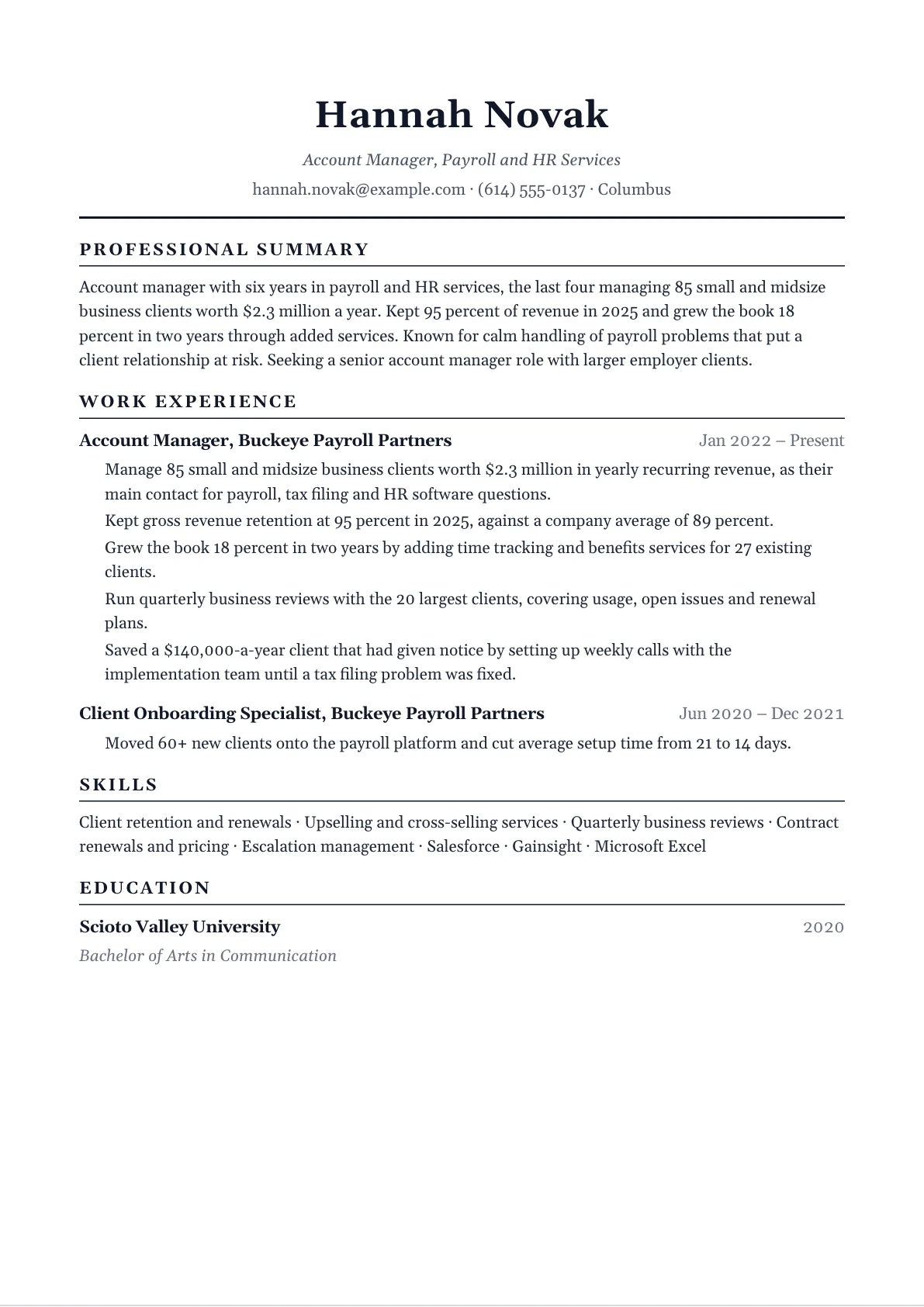 Account Manager Resume example