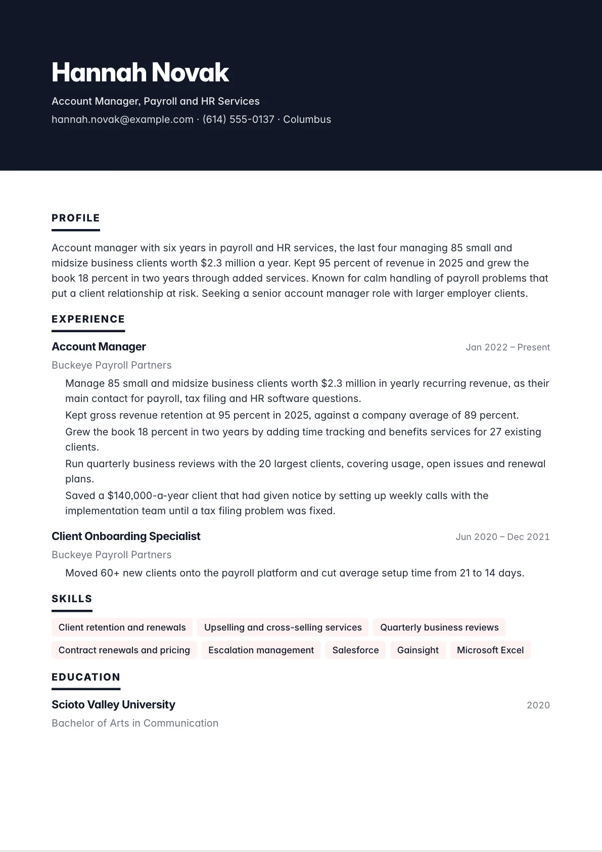 Account Manager Resume example