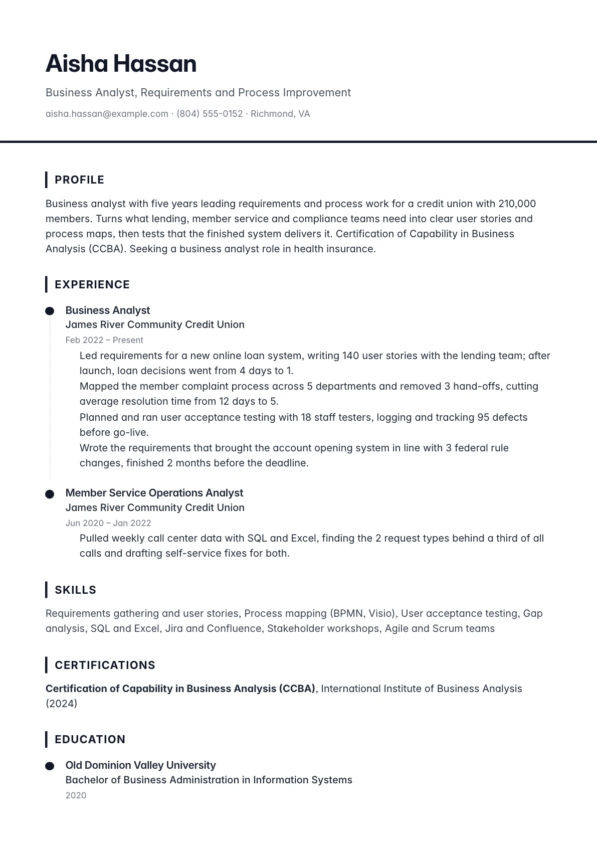 Business Analyst Resume example