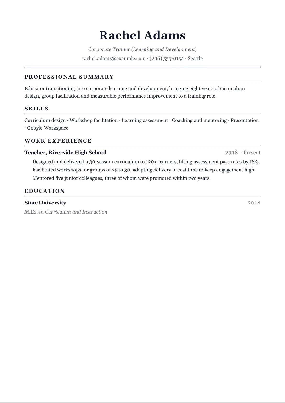Career Change Resume example
