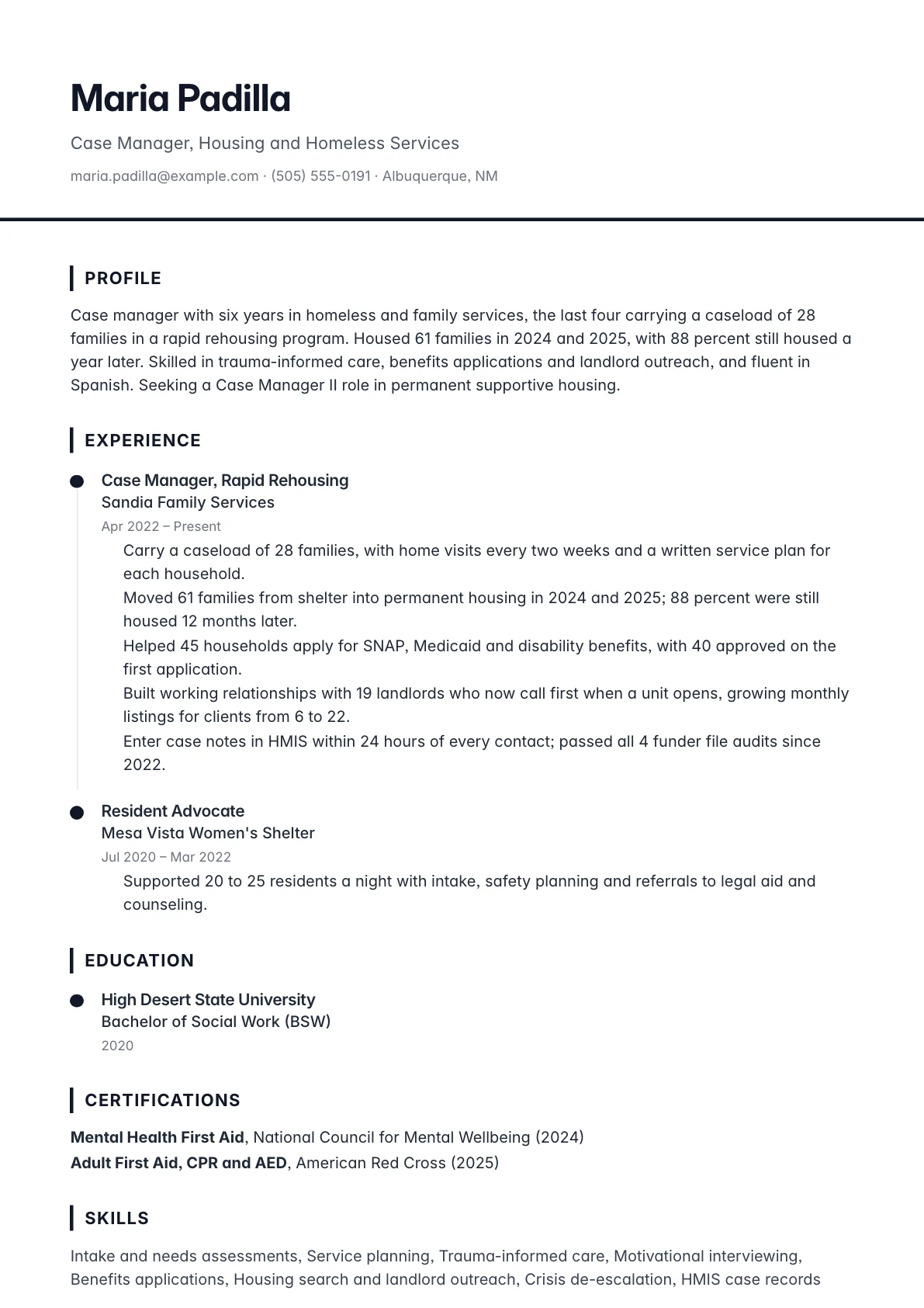 Case manager resume example