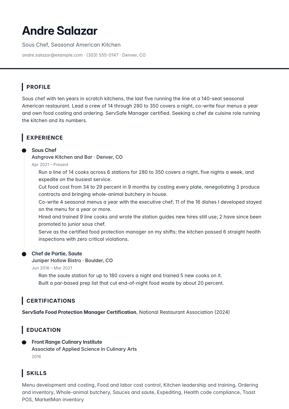 Chef resume example