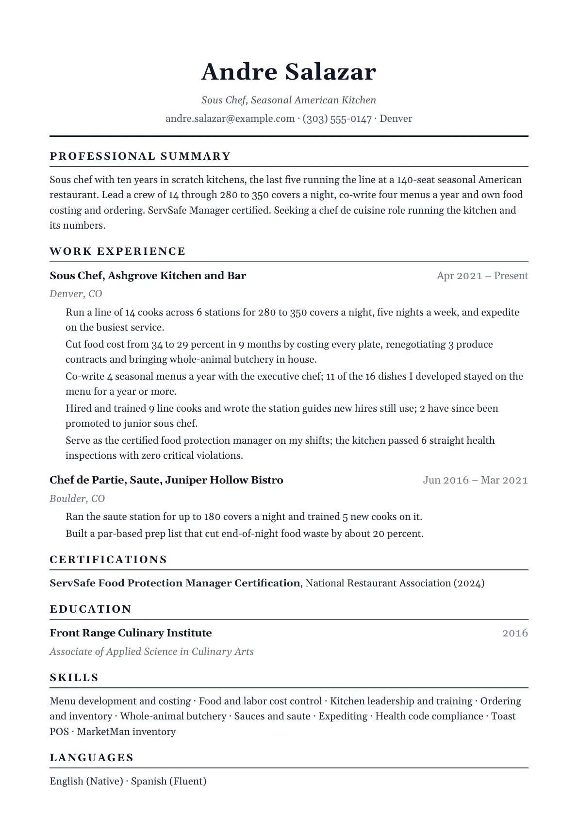 Chef Resume example