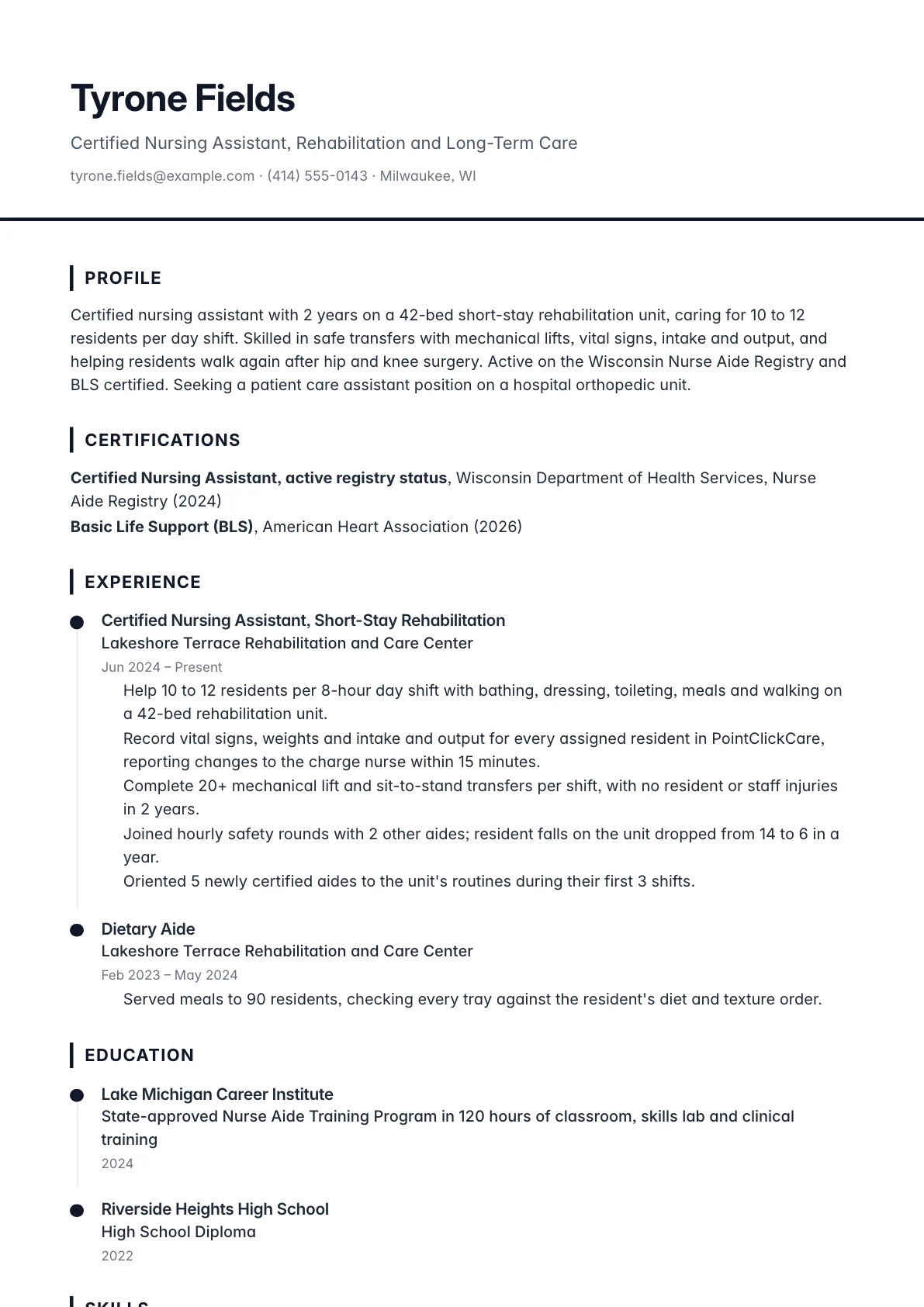 CNA resume example