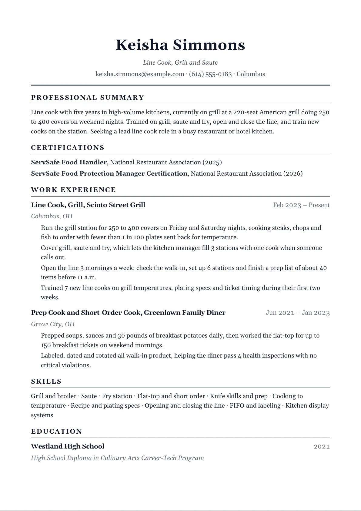 Cook Resume example