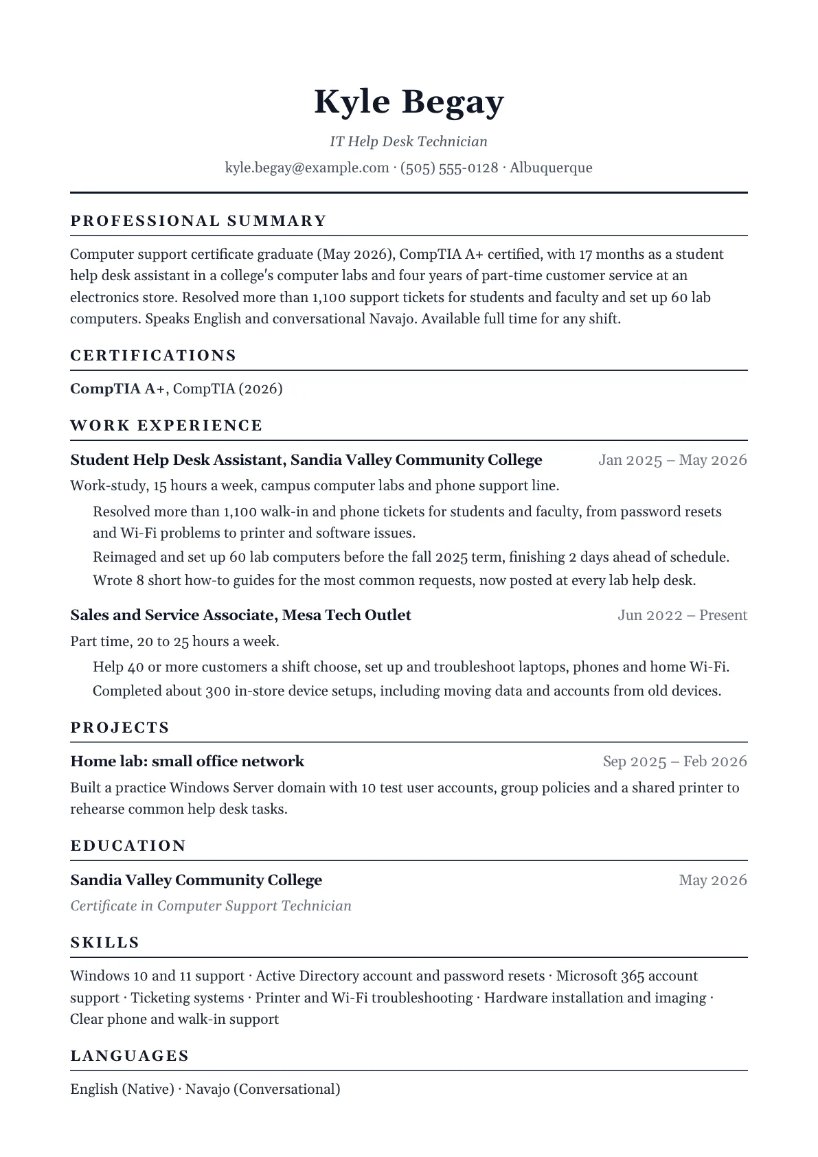 Entry-level resume example