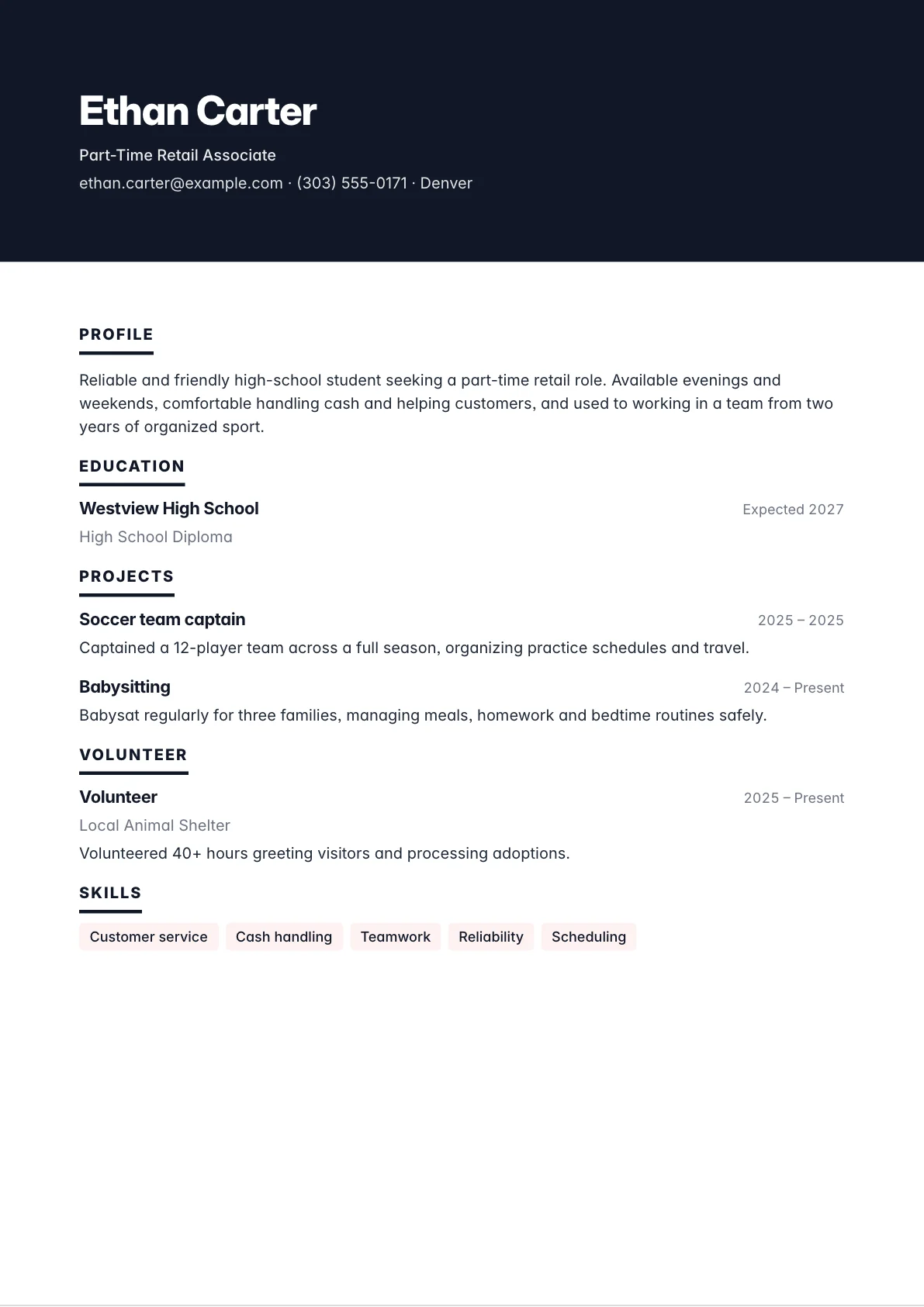 First Job Resume example