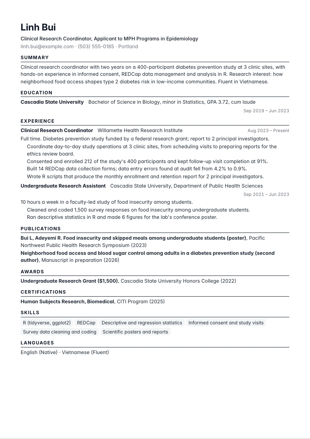 Graduate School Resume example