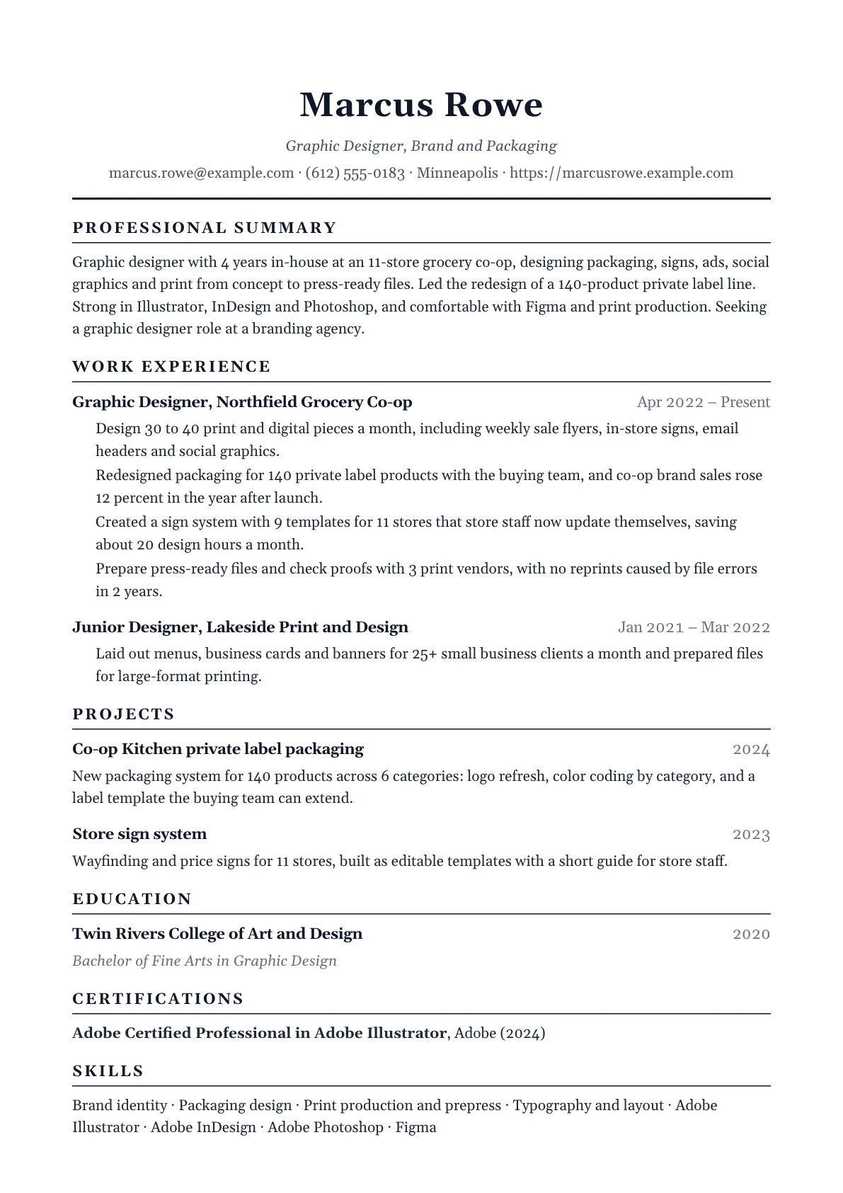 Graphic designer resume example