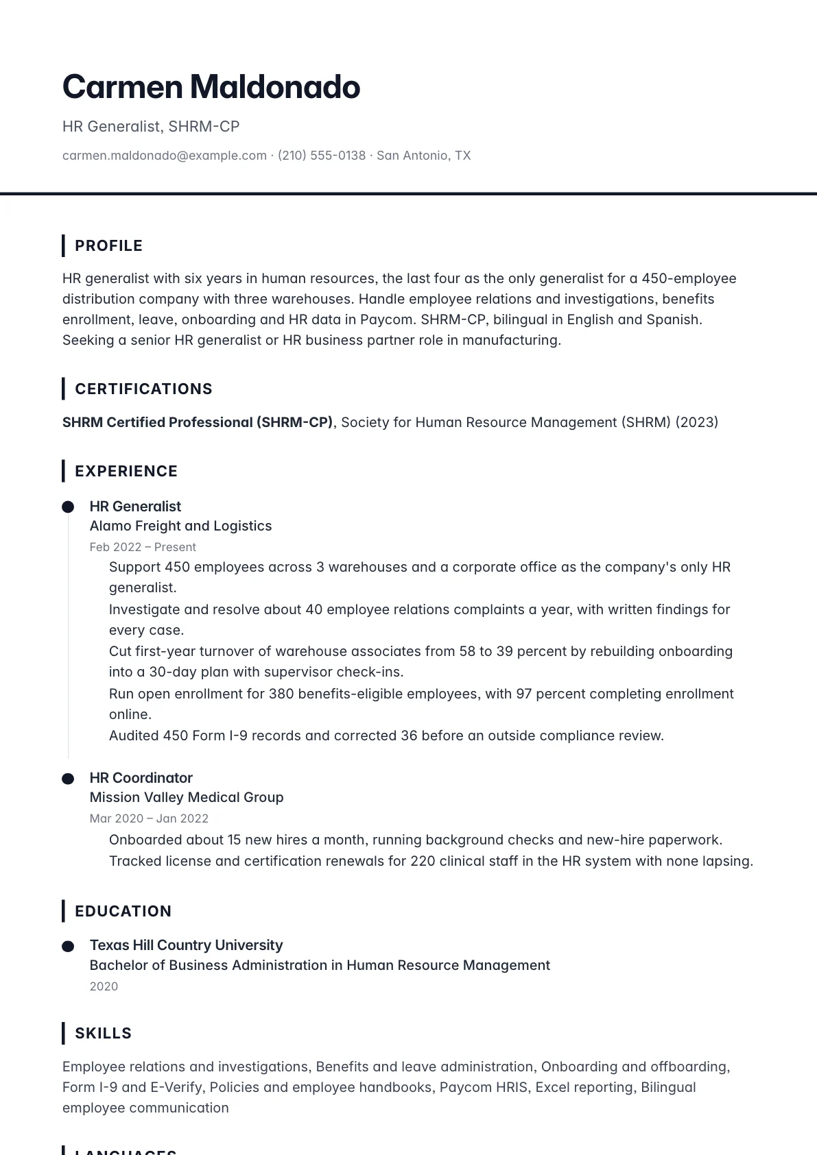 Human resources resume example