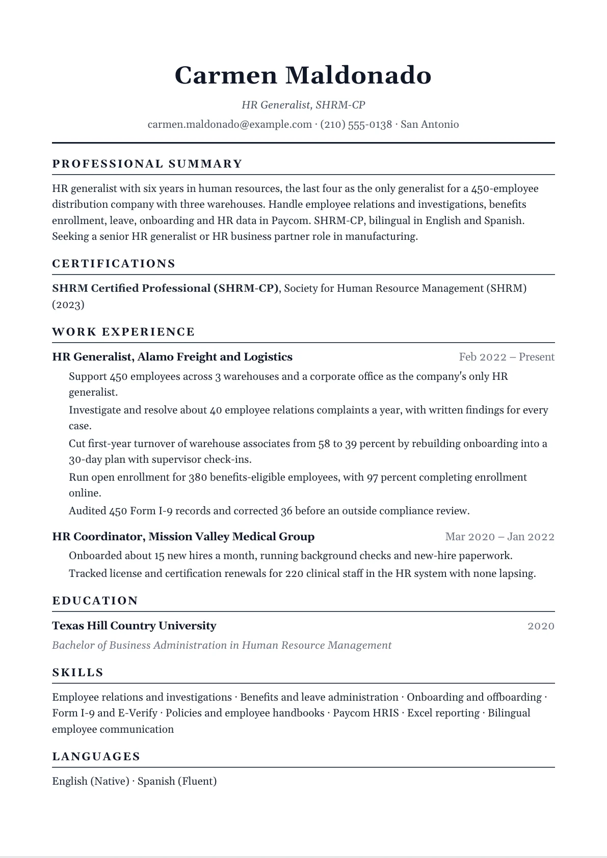 Human Resources Resume example