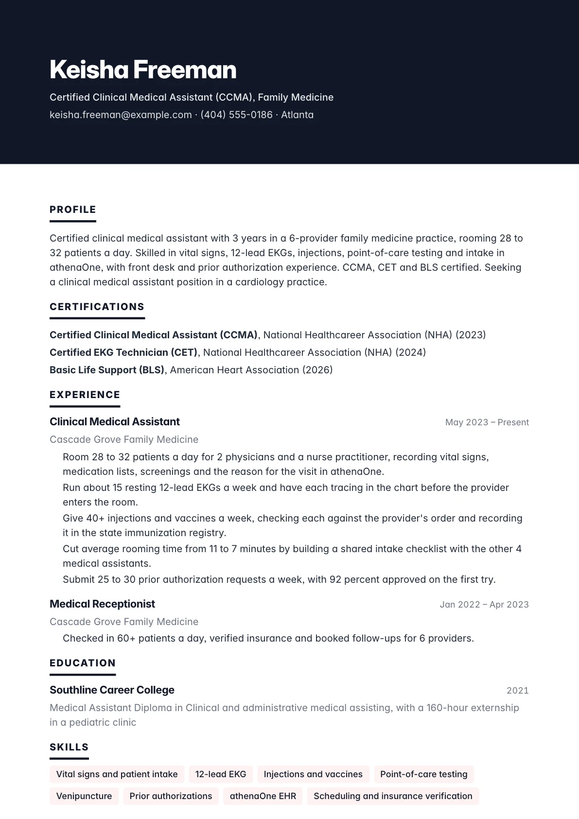 Medical Assistant Resume example