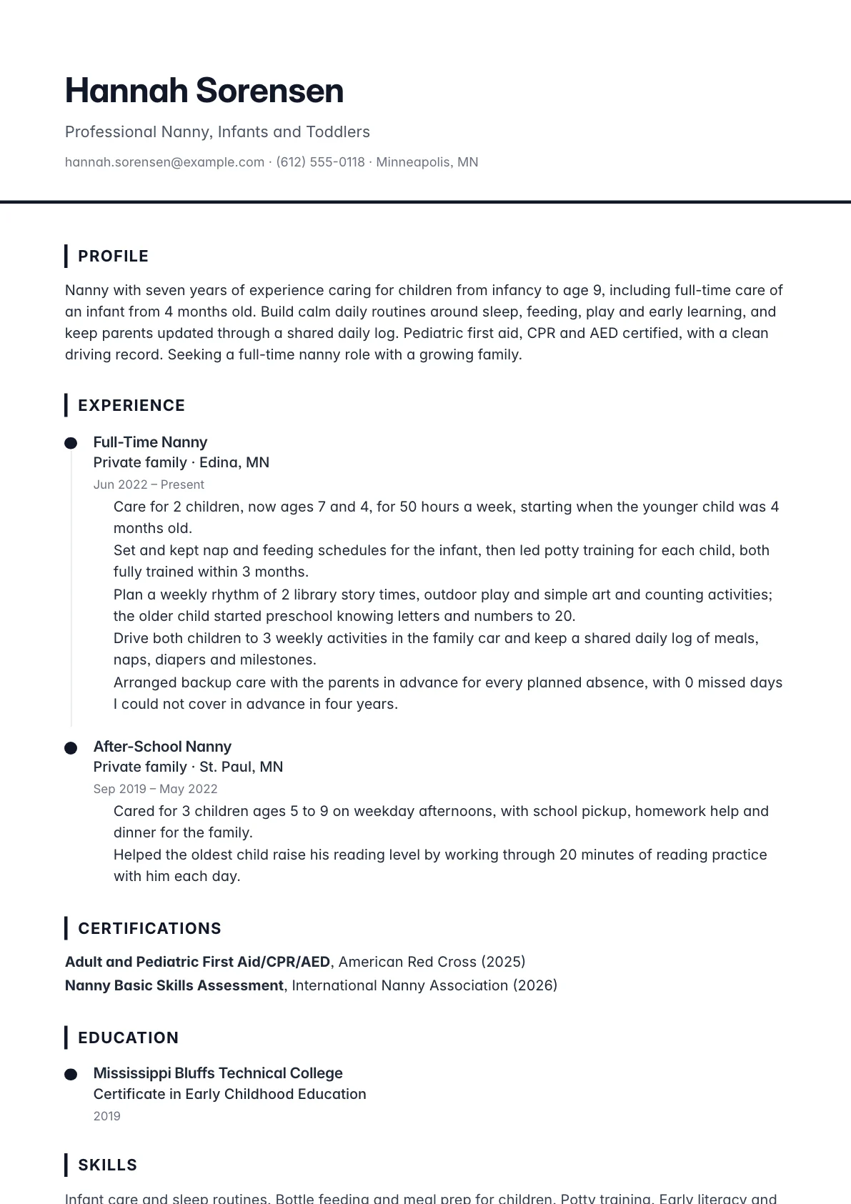 Nanny resume example