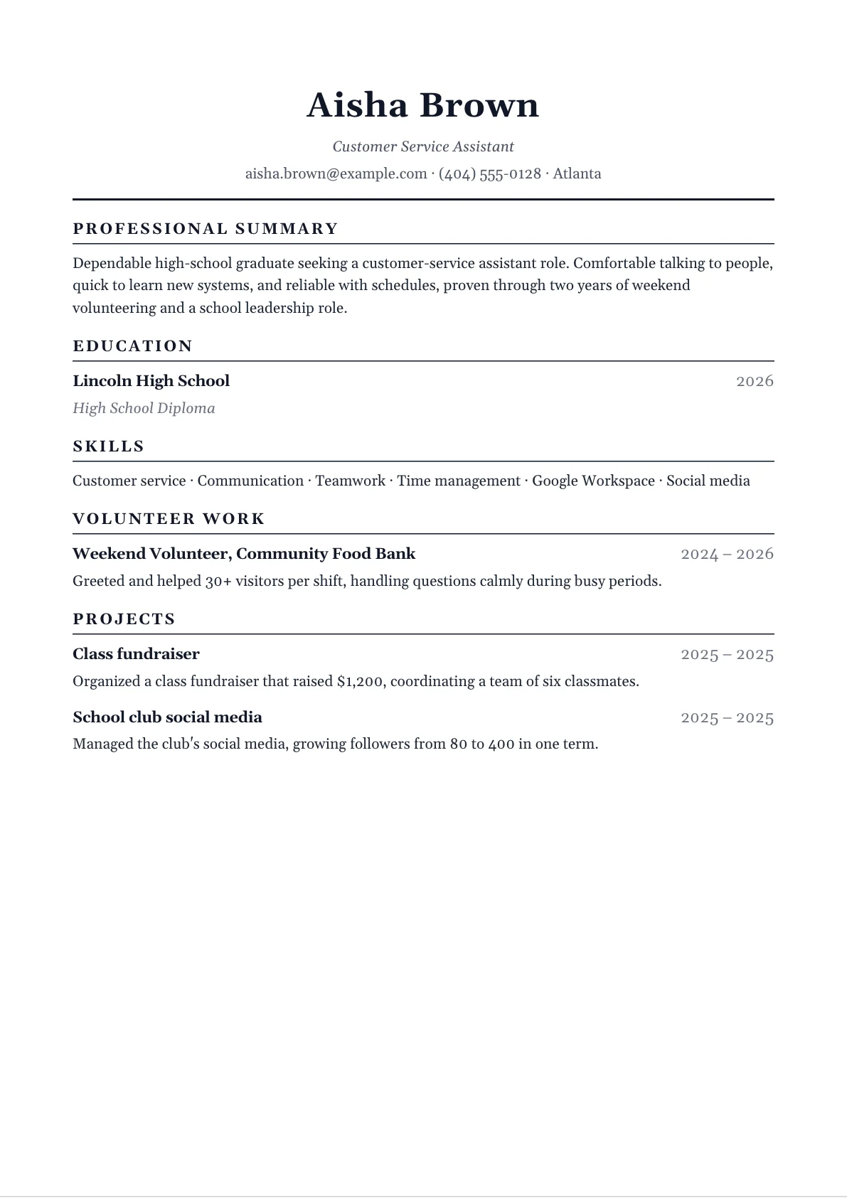 Resume With No Experience example