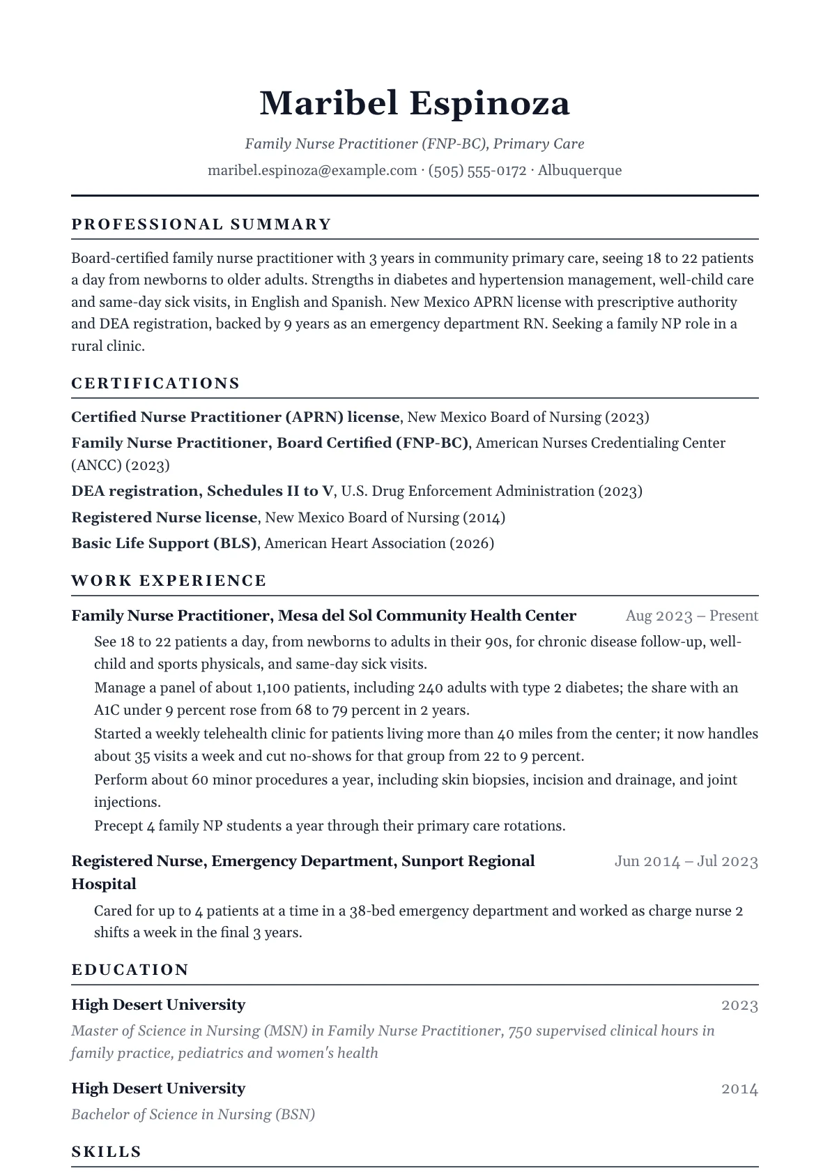 Nurse practitioner resume example