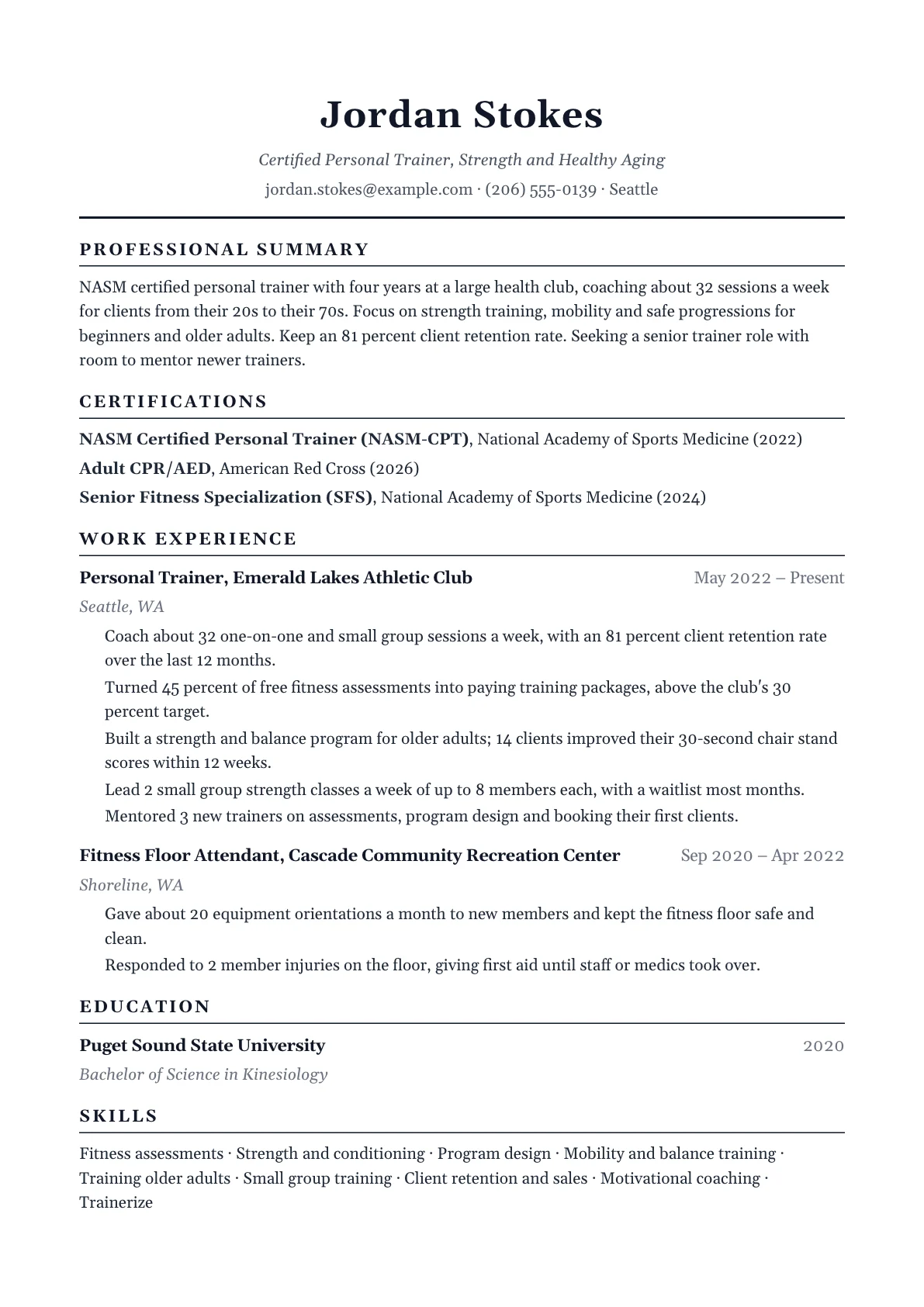 Personal Trainer Resume example