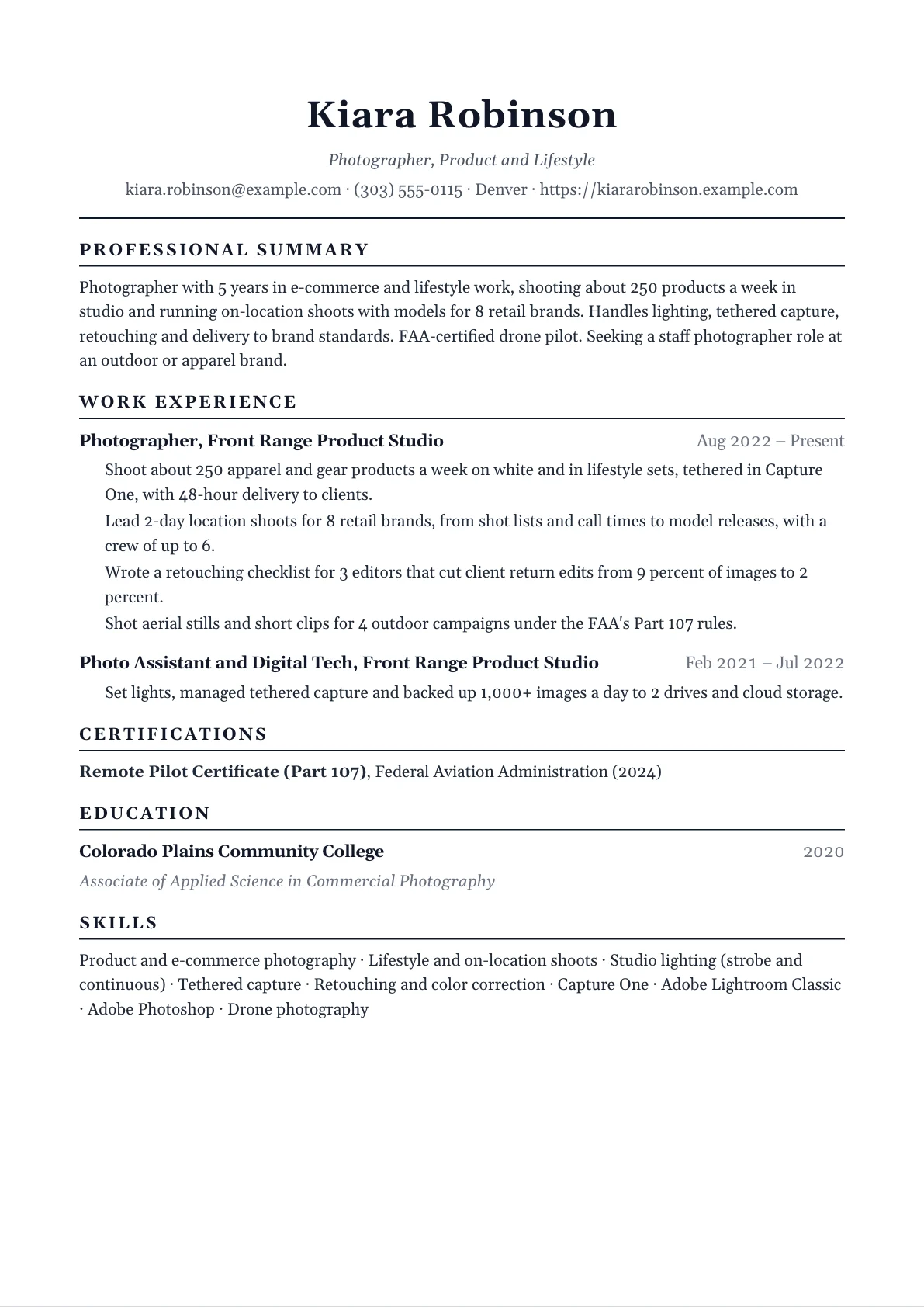 Photographer Resume example