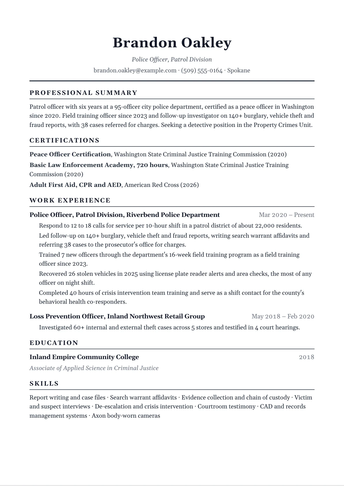 Police officer resume example