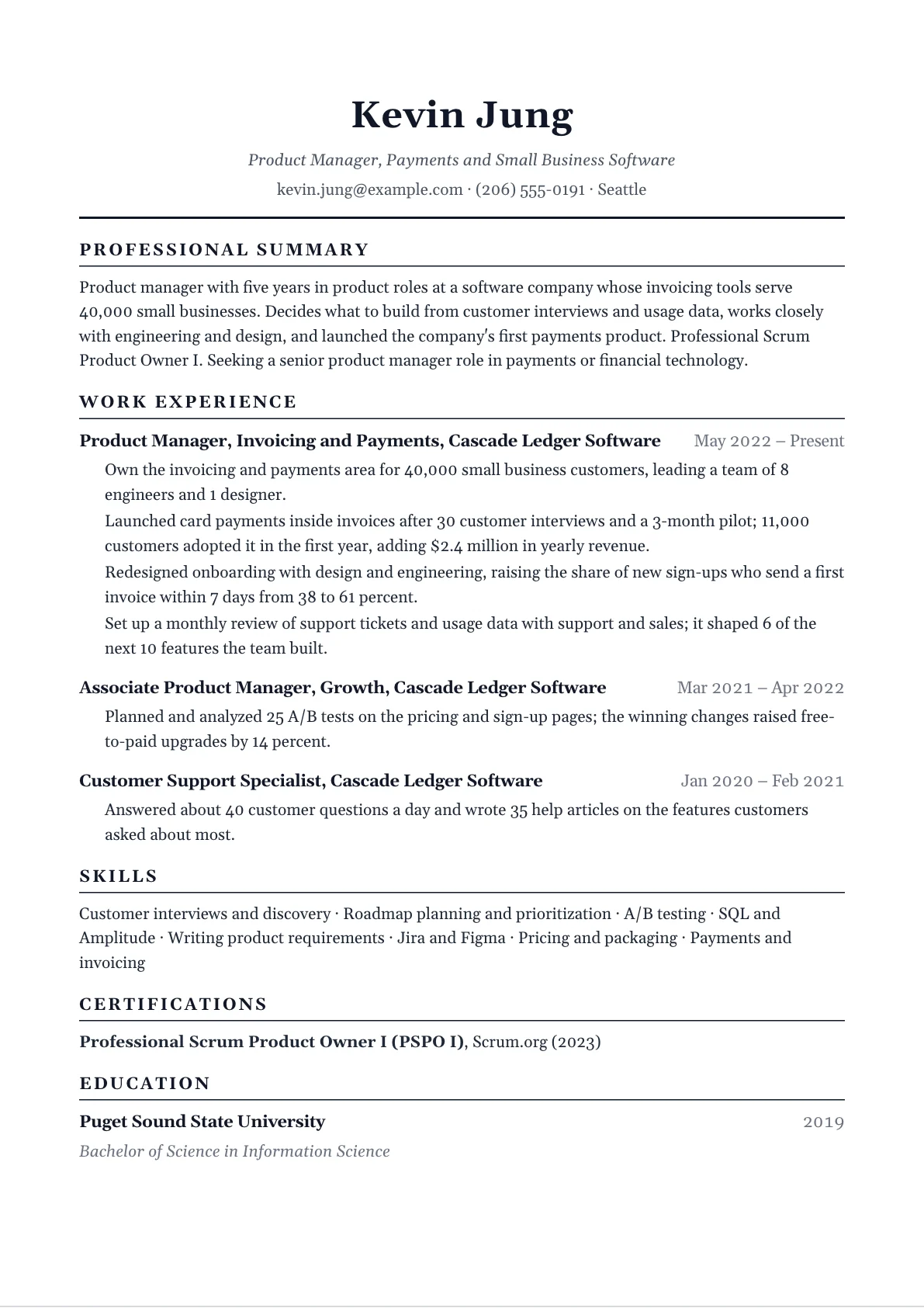 Product Manager Resume example