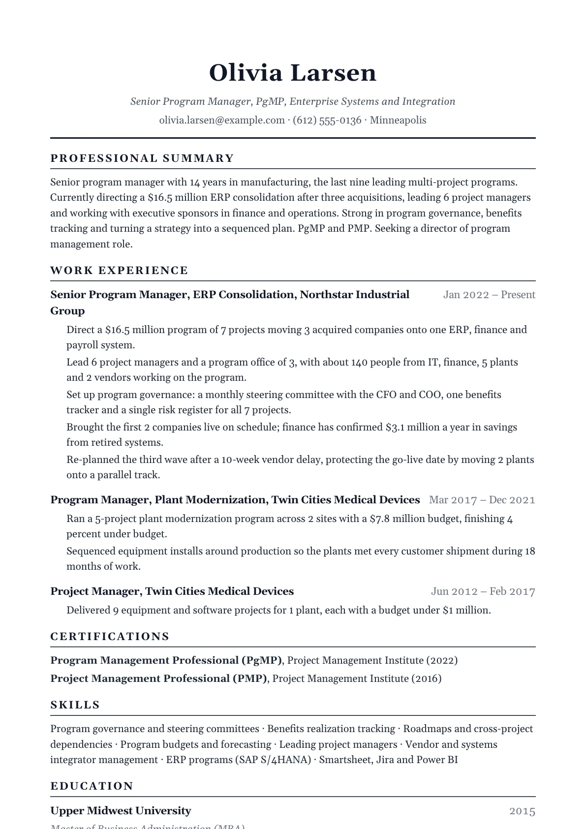 Program manager resume example