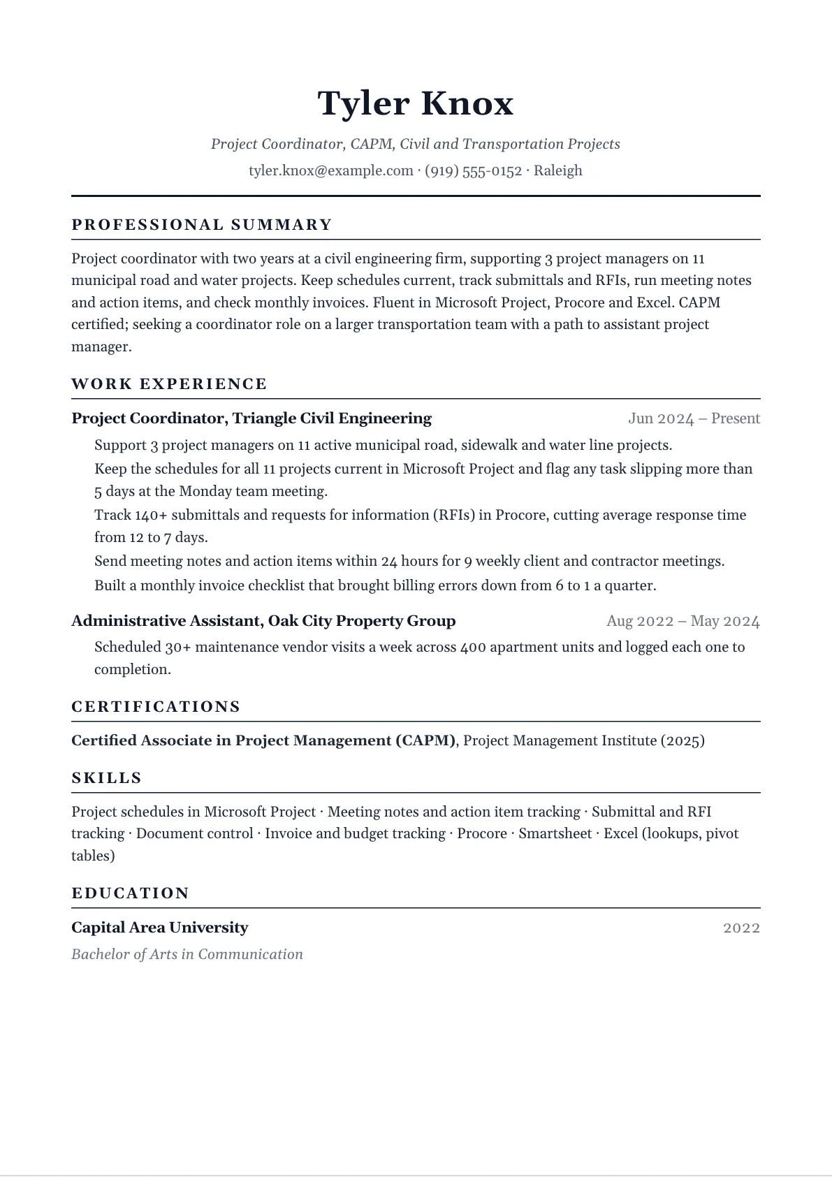 Project coordinator resume example
