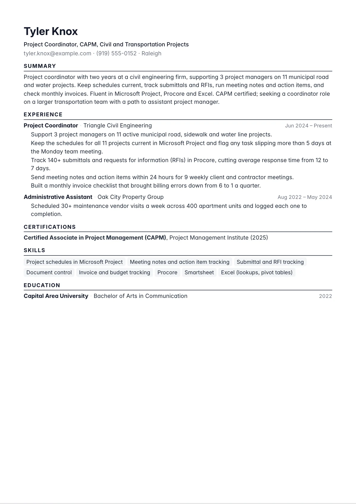 Project coordinator resume example