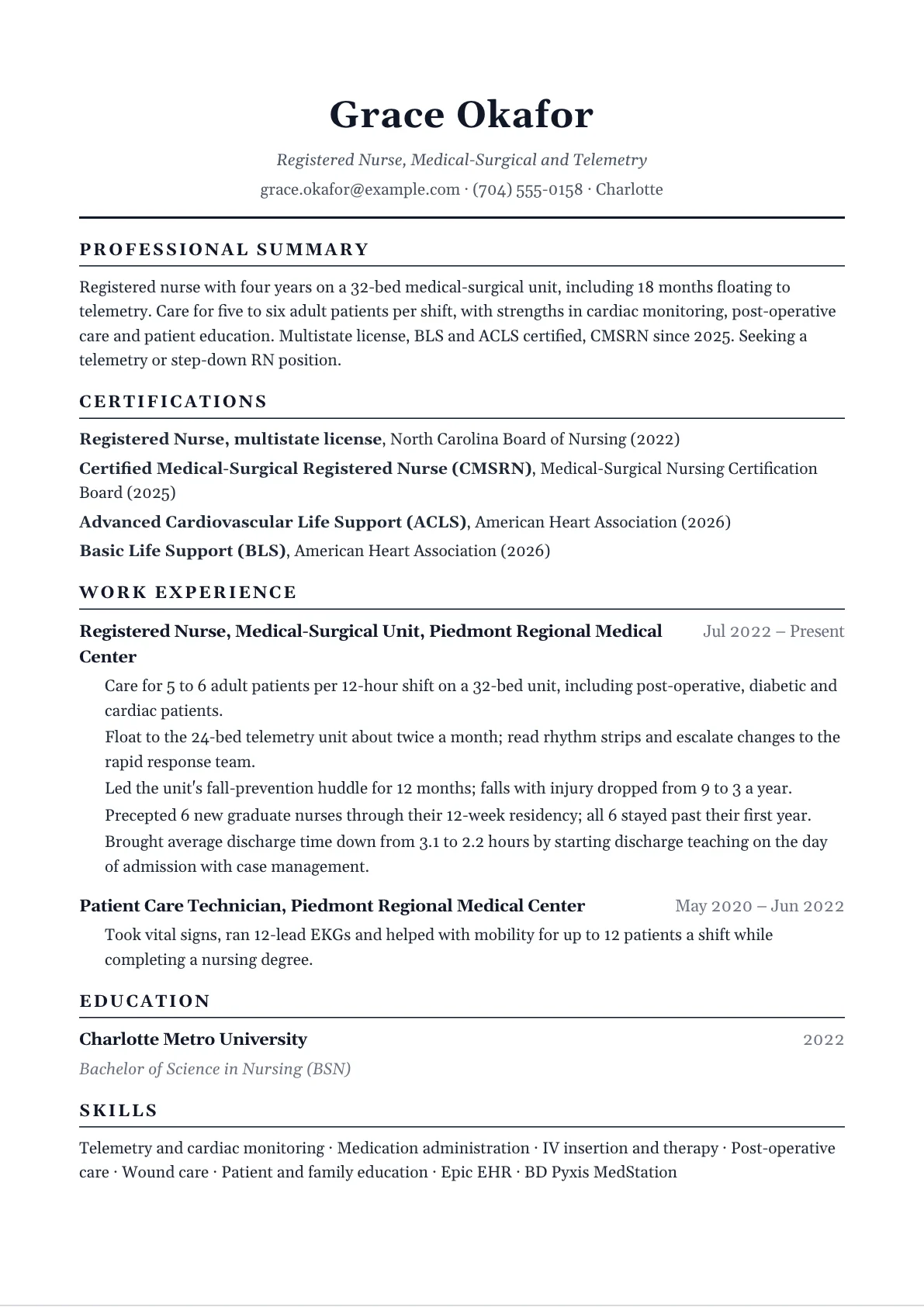 Registered nurse resume example