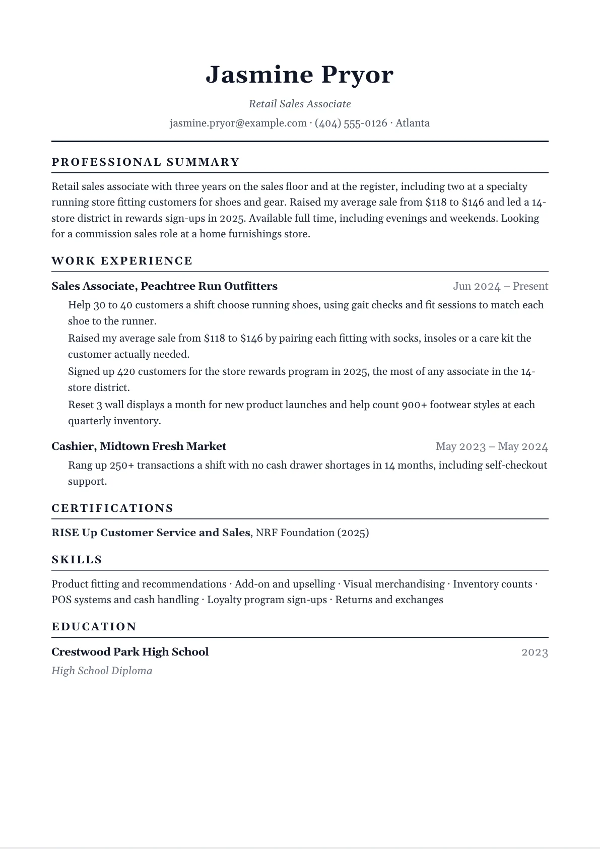 Retail Sales Associate Resume example