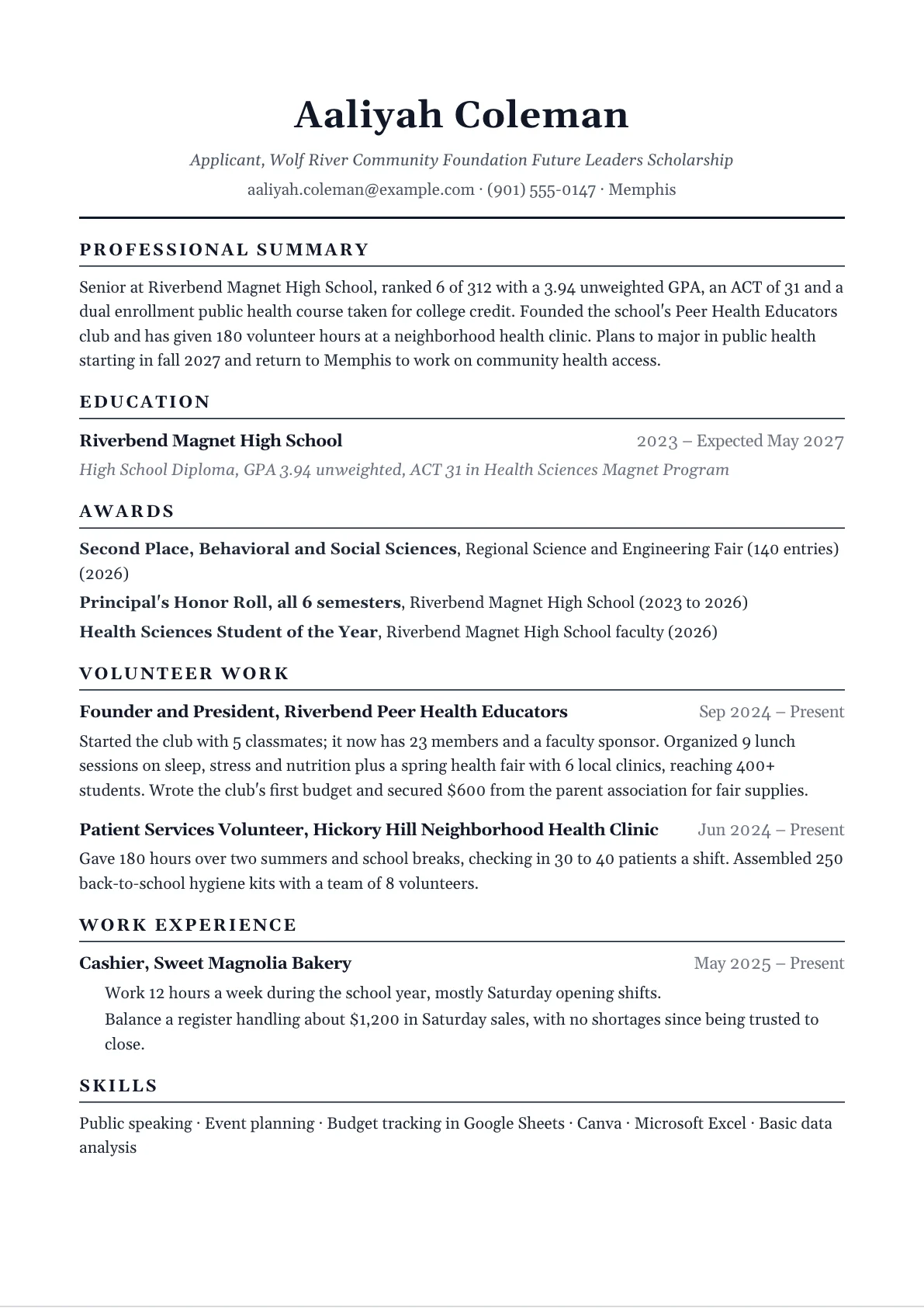 Scholarship Resume example