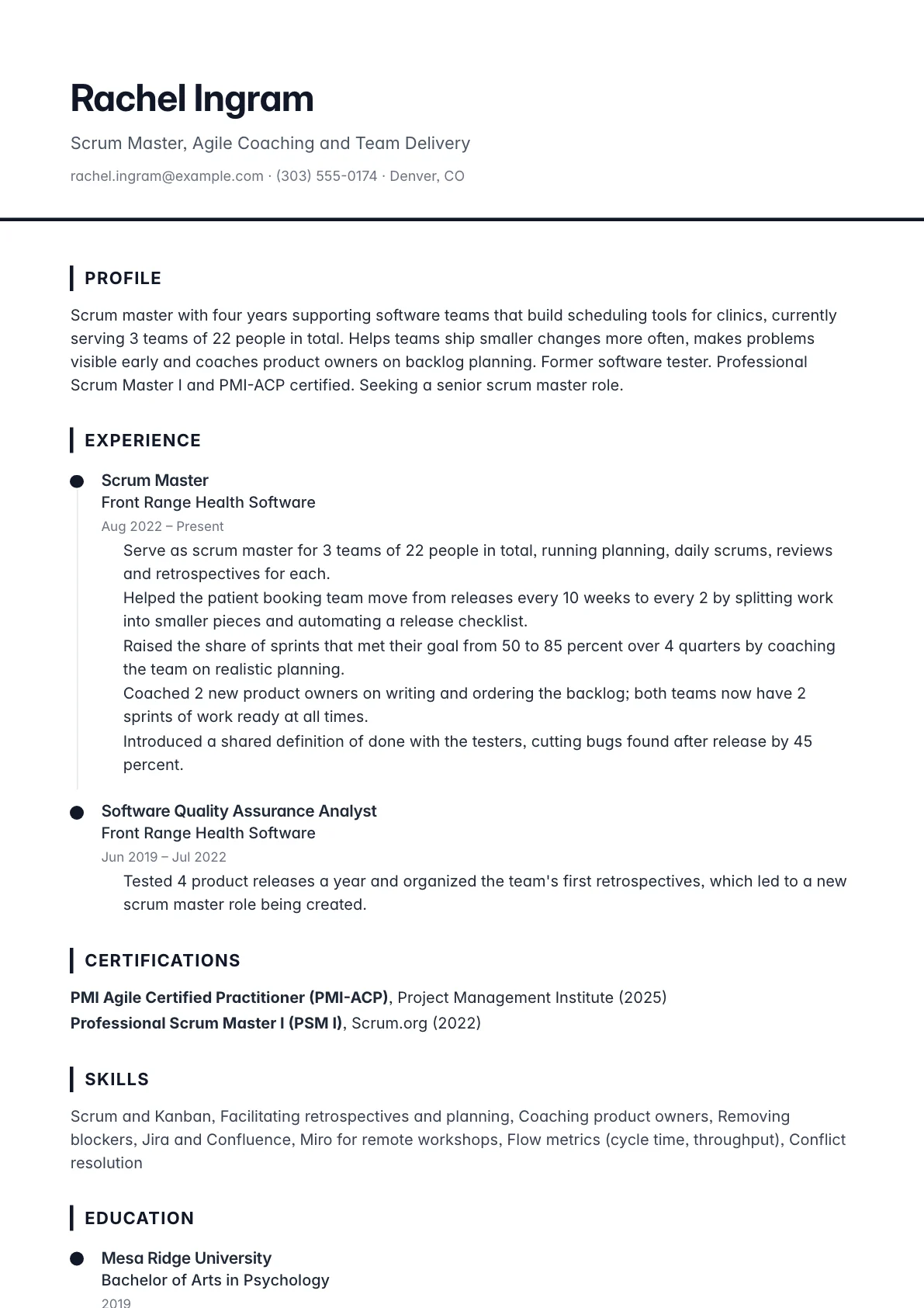 Scrum Master Resume example
