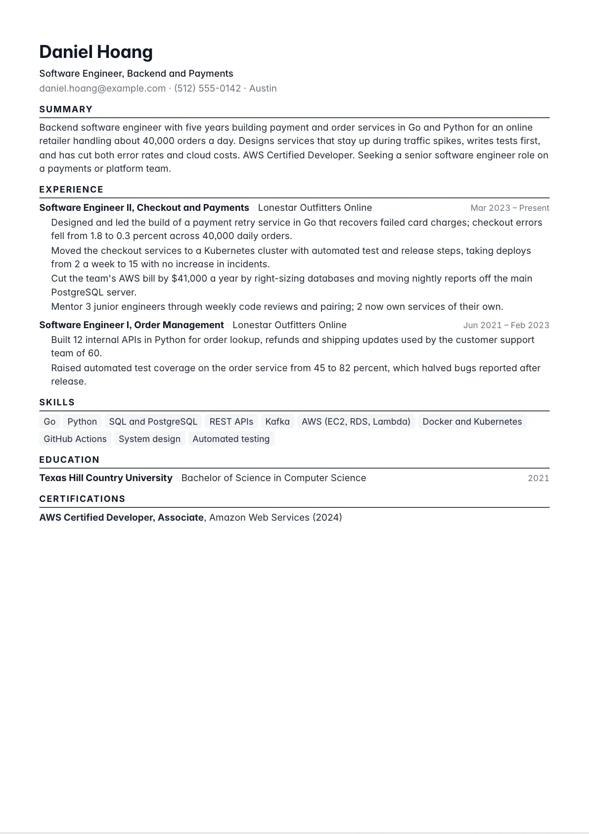 Software Engineer Resume example