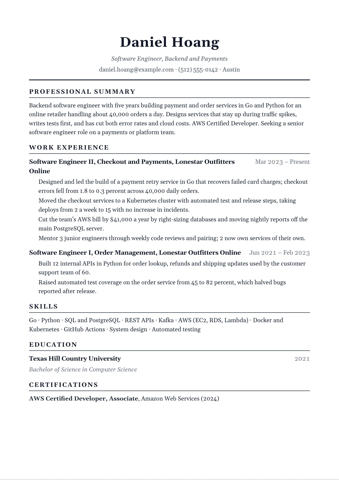 Software Engineer Resume example