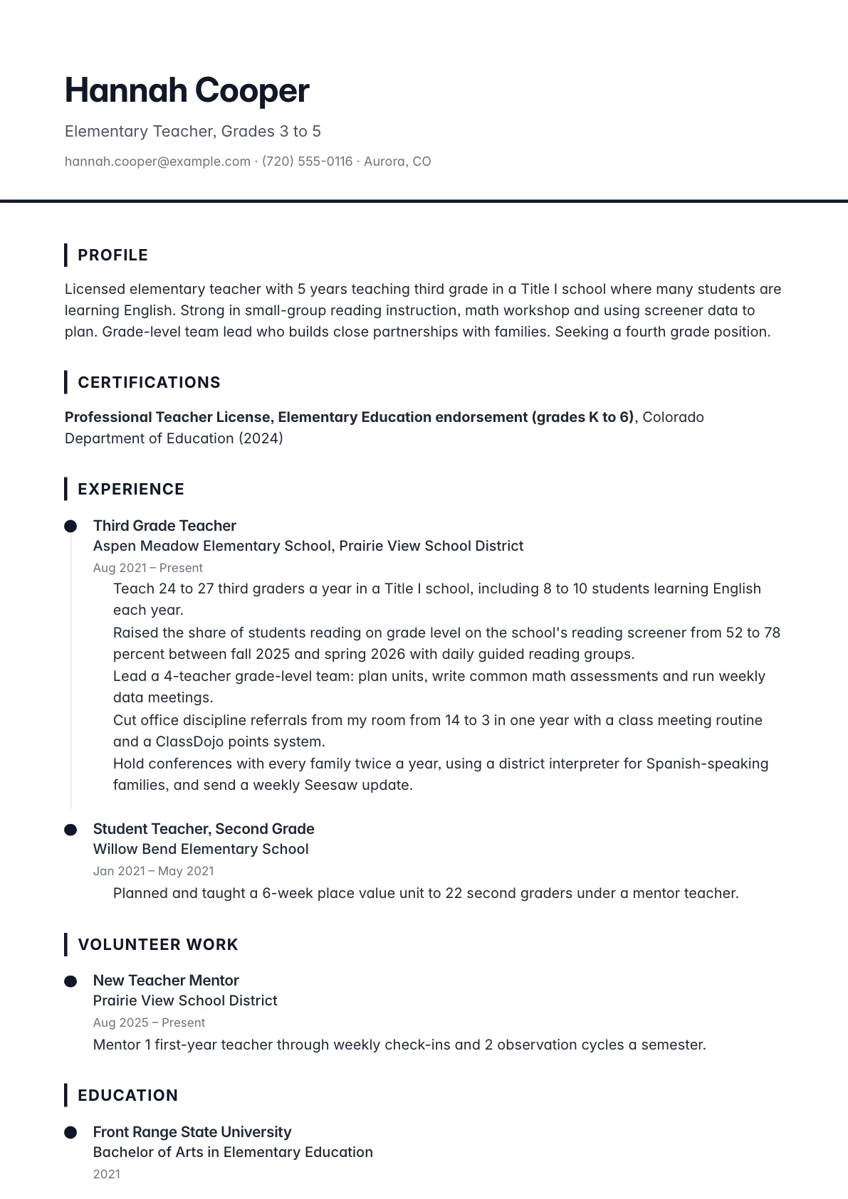 Teacher resume example