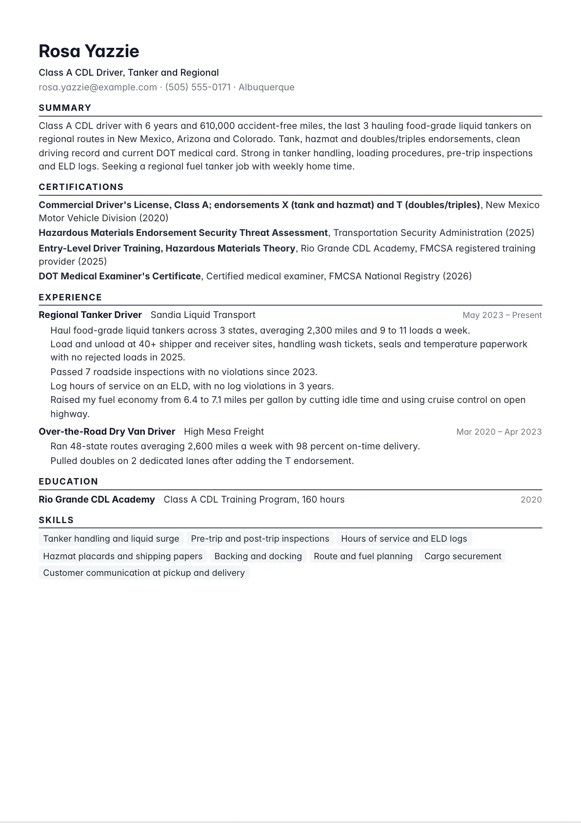 Truck Driver Resume example