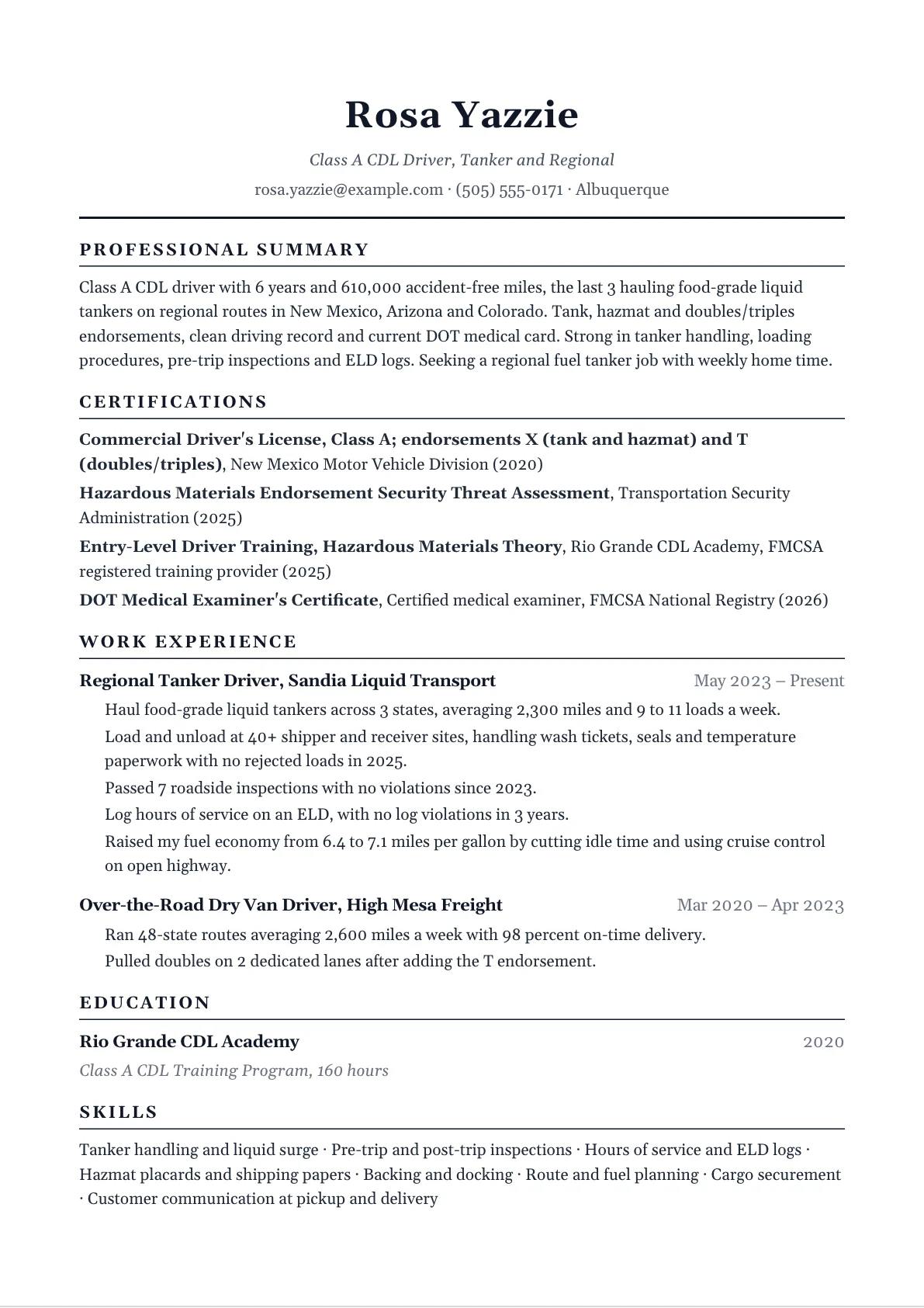 Truck Driver Resume example