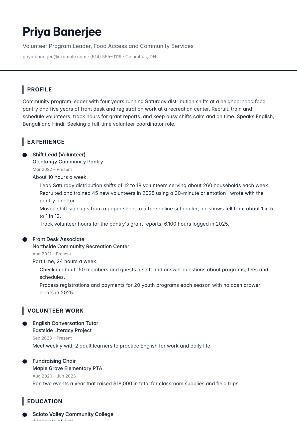 Volunteer Work on a Resume example