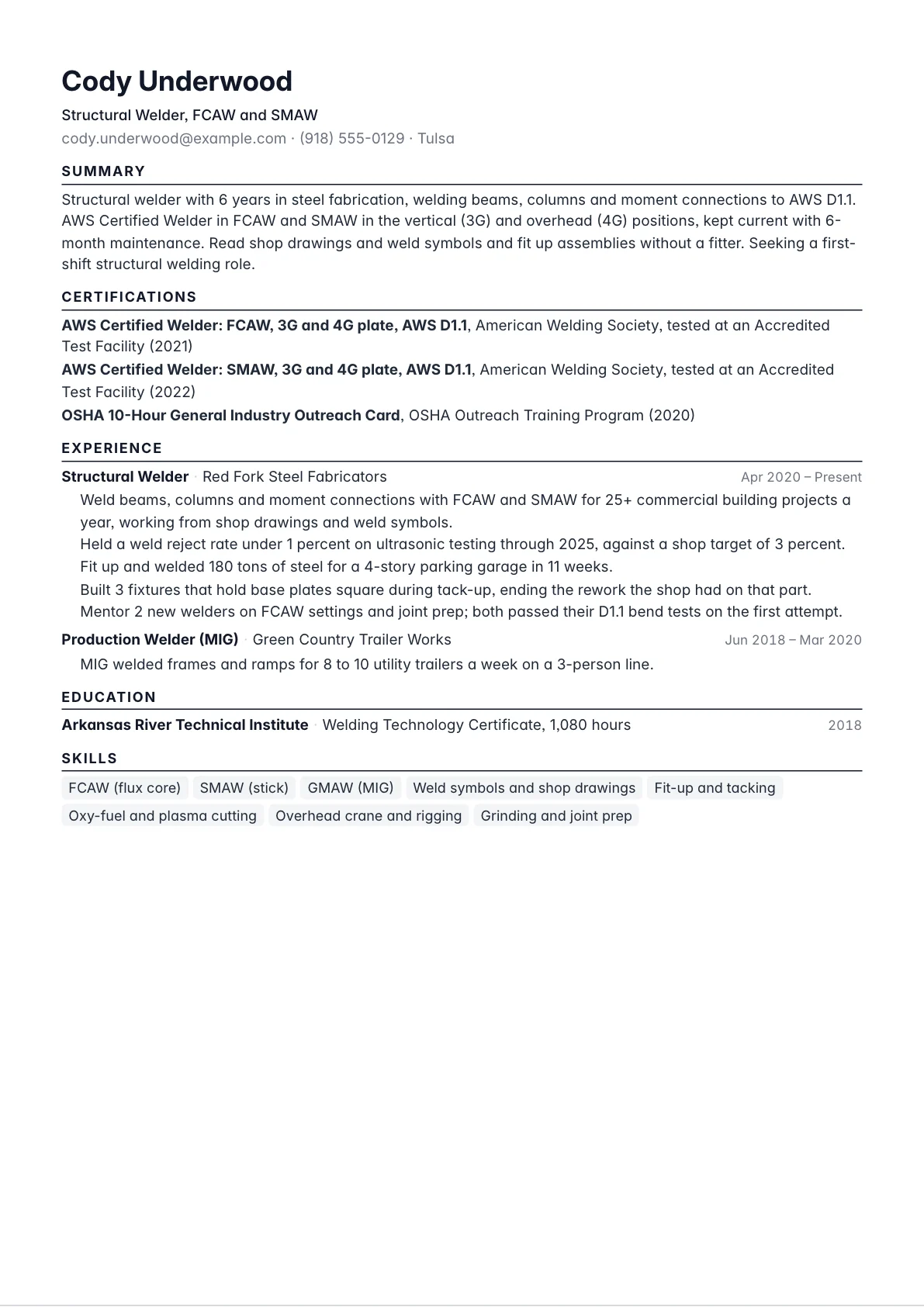 Welder resume example